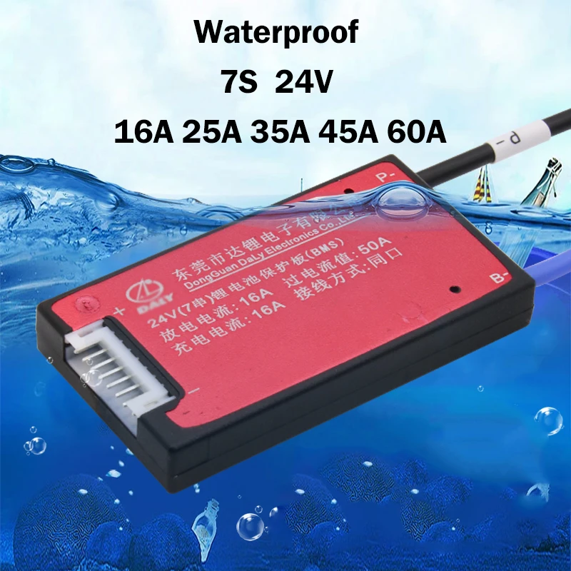 

Waterproof 7S 16A 25A 35A 45A 60A 24V Lithium Battery Protection Board BMS Electric Charge Li Lipo NiCoMn ion Cells with balance