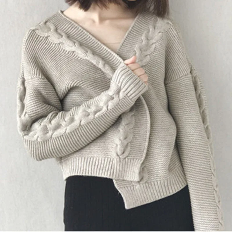 Cardigan Women 2018 Autumn Winter Cashmere Blending Twist Knitted Open Stitch V Neck Casual Elegent Short Outwear Coat Sweater