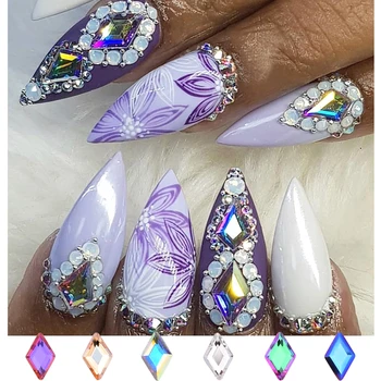

10pcs Flat back Crystal AB nail stones glass Rhombus strass nail art decoration shaped rhinestones for nails new 2018 YHA160