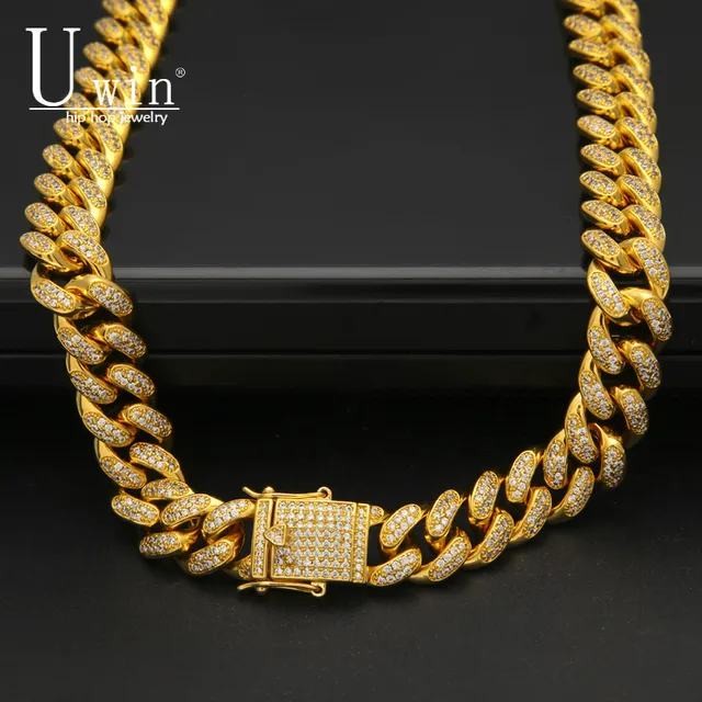 Men Zircon Cuban Miami Link Necklace Copper Material CZ