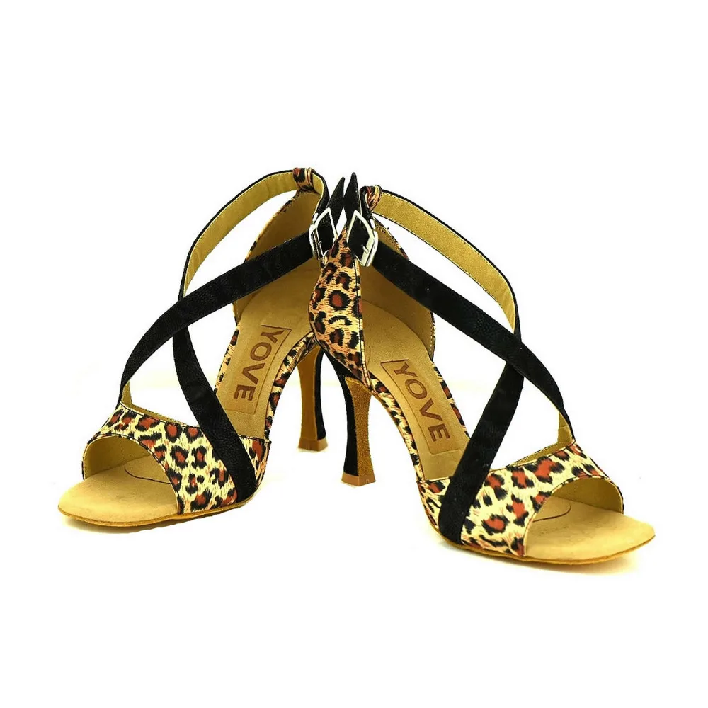 YOVE Dance font b Shoe b font Leopard Women s Latin font b Salsa b font