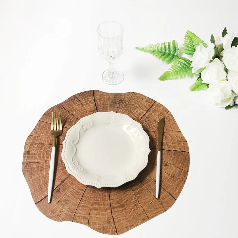 

Round Wood Grain Placemat Insulation Placemat Table Decoration Household Table Pad