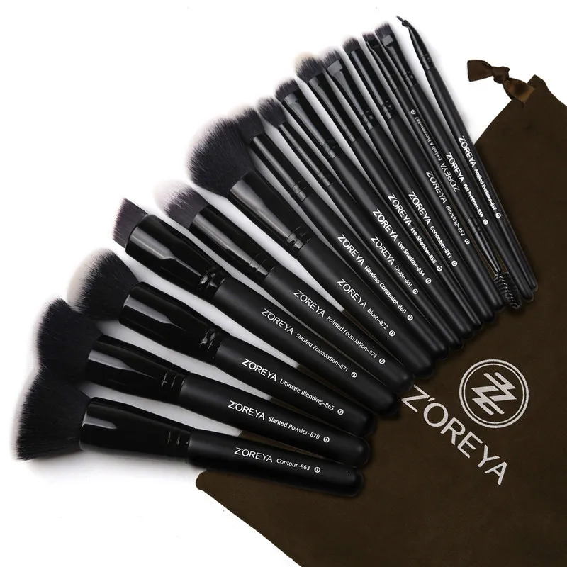 

Zoreya Brand 15pcs Black Makeup Brushes Set Eye Shadow Powder Foundation Brush For Makeup Best Blending Concealer Cosmetic Tools