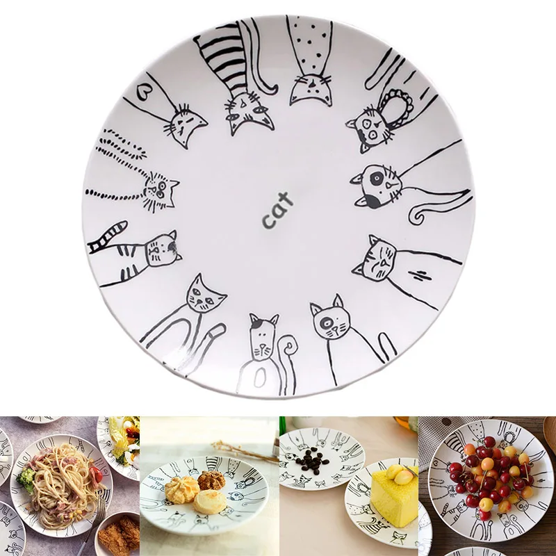 

Cat Ceramic Plate Dinner Dessert Appetizer Salad Dish Steak Service Plates for Home Party GHS99