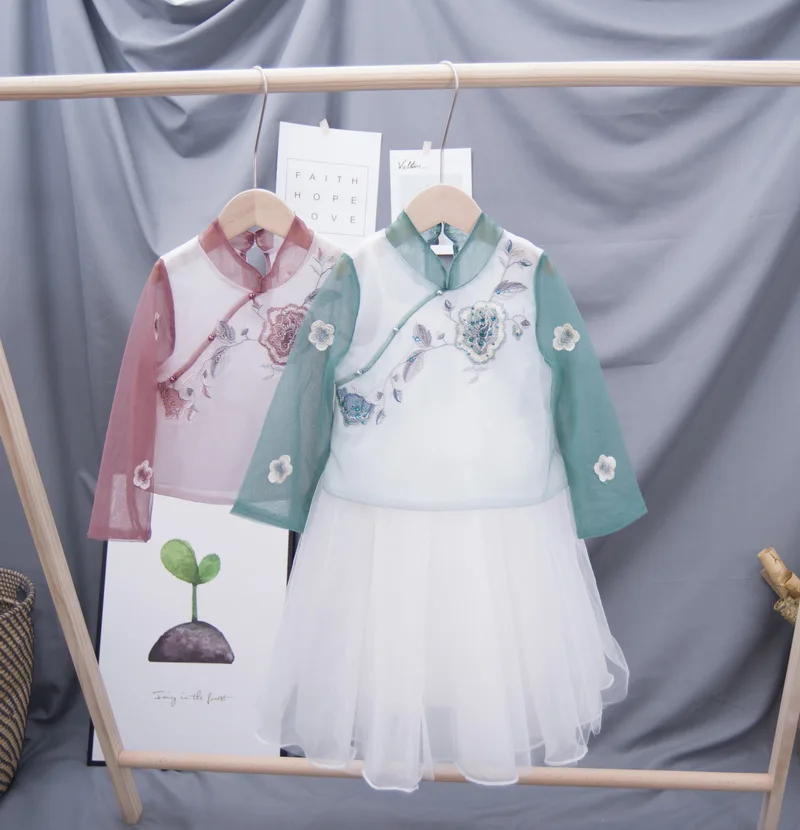 

And New Children's Coat Suits The Western Style Of Chinese Modified Two-piece Novelty Butterfly Sleeve Mandarin Collar 2019