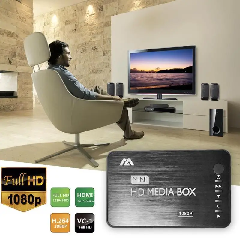 

Mini Aluminum Blu-ray 3D Media Player 1080P Full HD VGA HDMI AV USB Optical Fiber Coaxial TV Video Box Remote Control Promotion