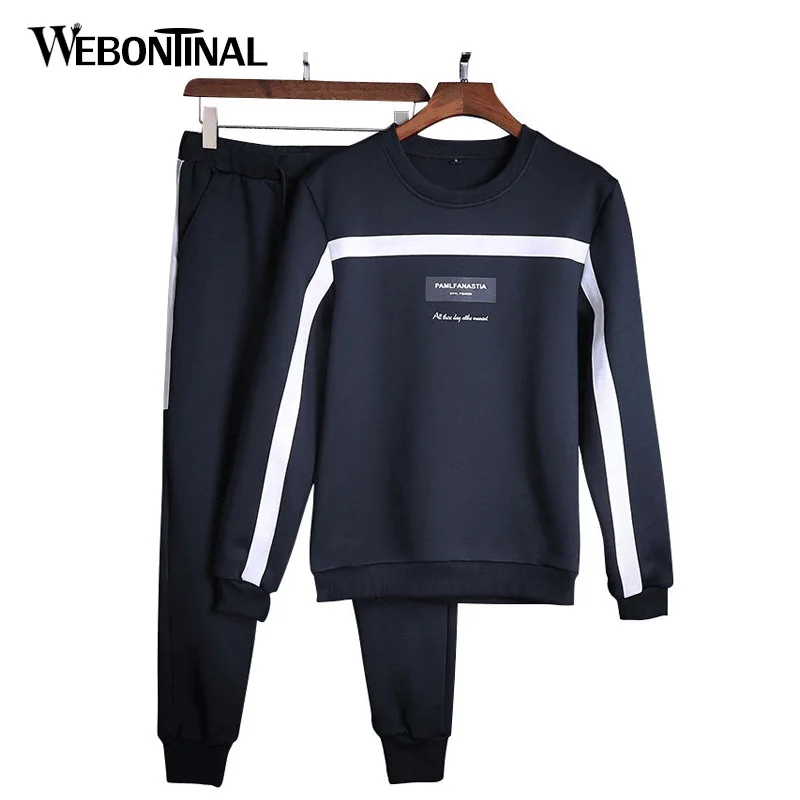 

ENWAYEL Autumn Winter Striped 2 PCS Casual Sweatshirt Men Sets Sweatpants Jogger O-Neck Male Sweatshirts Tracksuit set Men M08