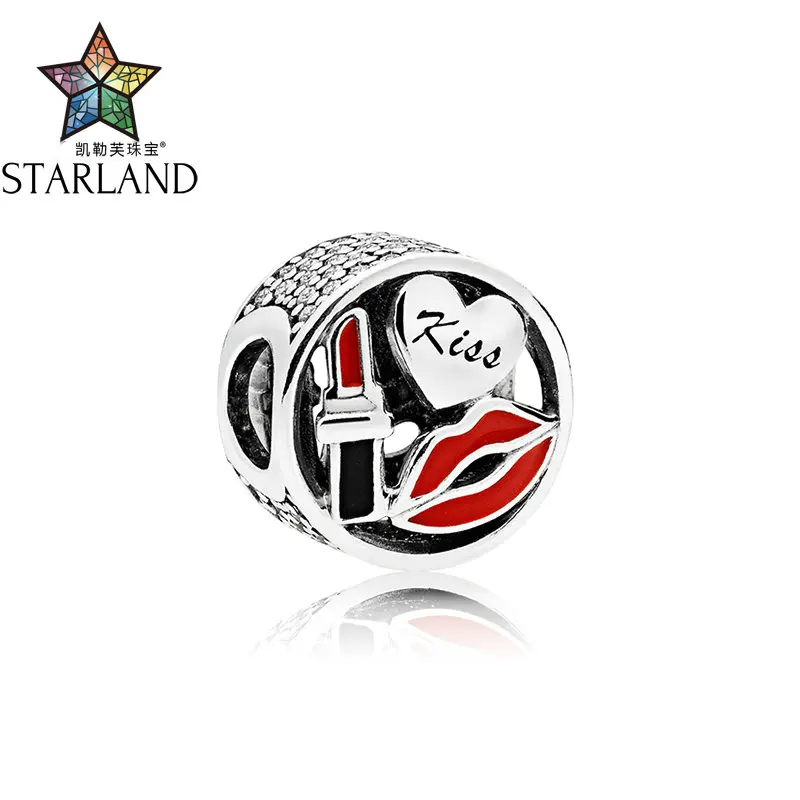

Starland 100% 925 Sterling Silver Brand Charming Kiss Clear CZ Charm fits Original Bracelet DIY Beads For Lady Fine Jewelry