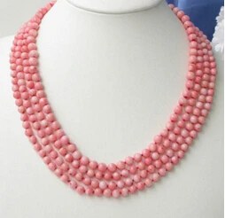 

FREE SHIPPING>>@> A727 Genuine natural 4strands pink 6mm round coral Necklace