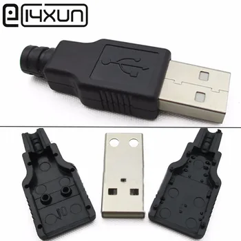 

100set usb connector USB-A type Male Assembly Adapter Connector Plug Socket black solder type plastic shell 3 in 1 Free shipping