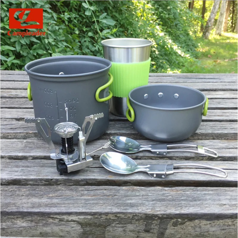 Nuevo 1-2 persona no-stick Picnic olla Pan Camping olla plegable al aire libre utensilios de cocina 6 en 1 sets de camping al aire libre con estufa CL009