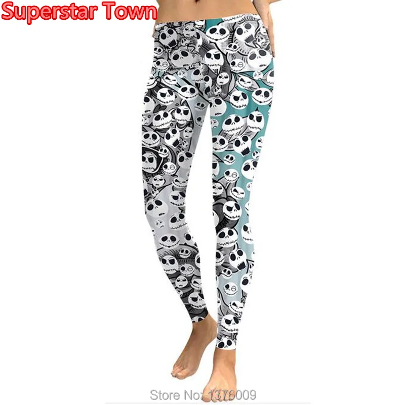 

The Nightmare Before Christmas Jack Skellington Leggings Women Training Skinny Fitness Pants Gothic Skull Fashion