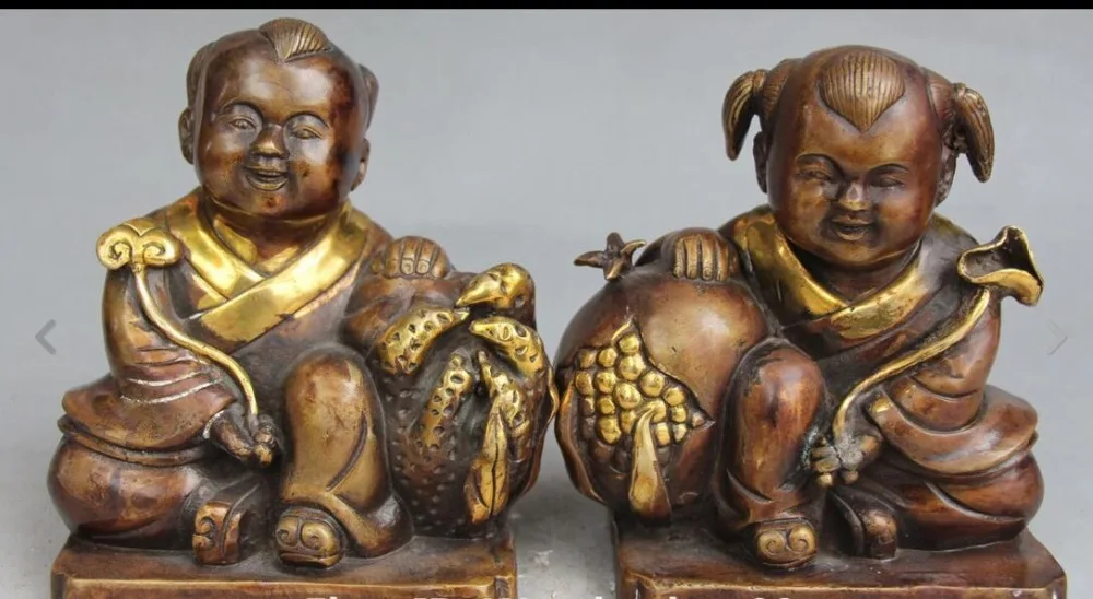 zhmui88002841171++6 China Folk Fengshui Bronze Gilt Wealth Tongzi Tong