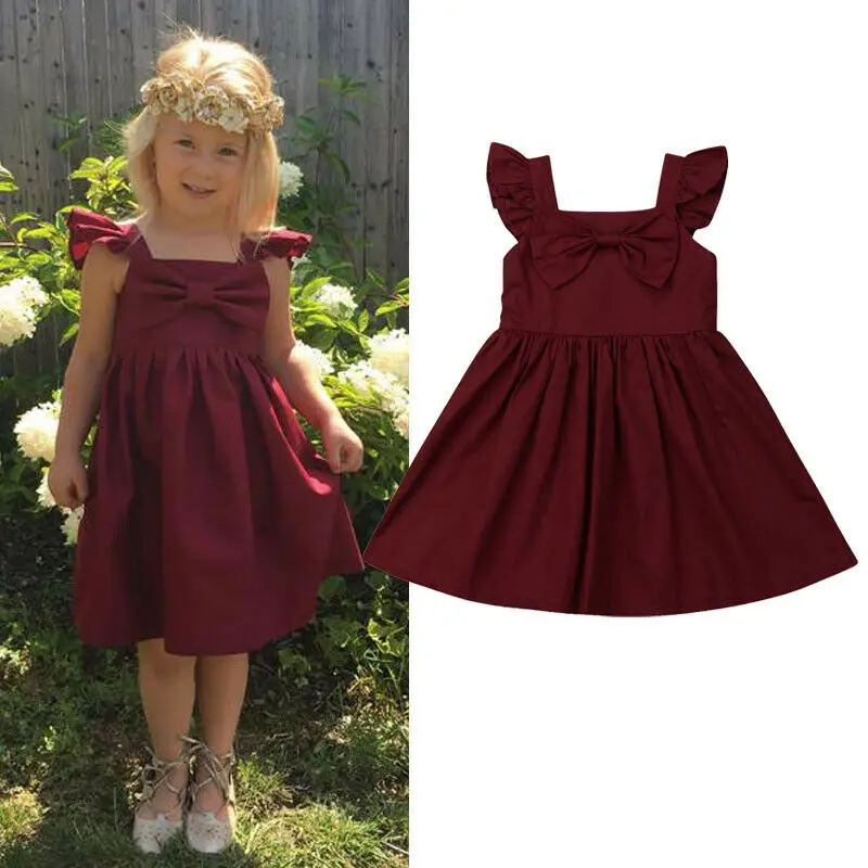 

Pudcoco 2019 Summer Red Solid Toddler Kids Baby Girls Bow Party Pageant Princess Gown Dress Sundress