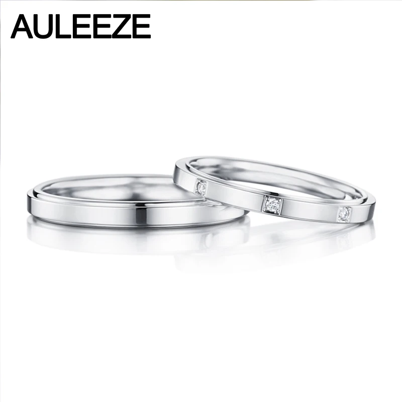 AULEEZE Romantic Three Stone Real Diamond Ring For Couple Lovers Diamond Jewelry 18k Yellow Gold Wedding Engagement Ring