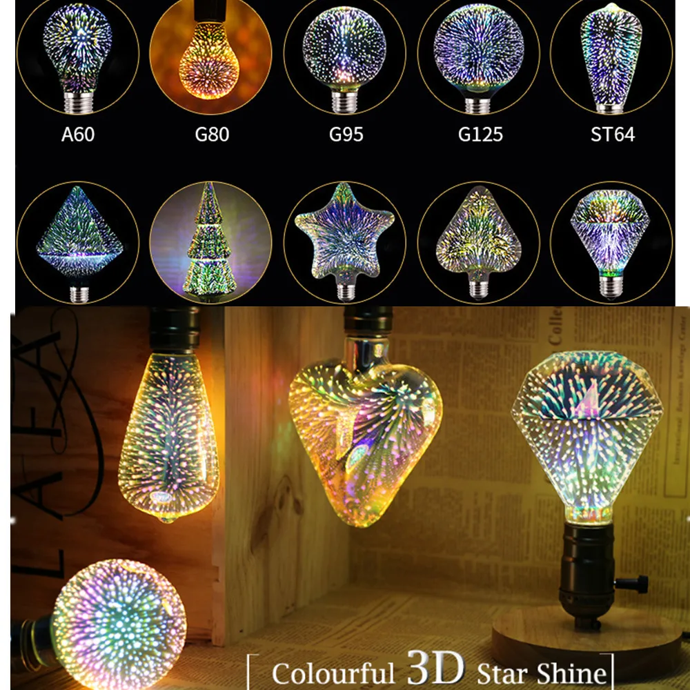 2 шт. красивый LED 3D blub G95 ST64 A60 G80 Алмазная форма 7 Вт E27 110 В 220 красочная волшебная
