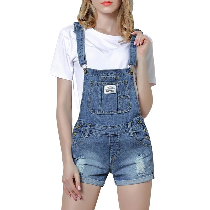 2018 New Summer Frazzle Denim Shorts Women Slim Strap Denim Overalls