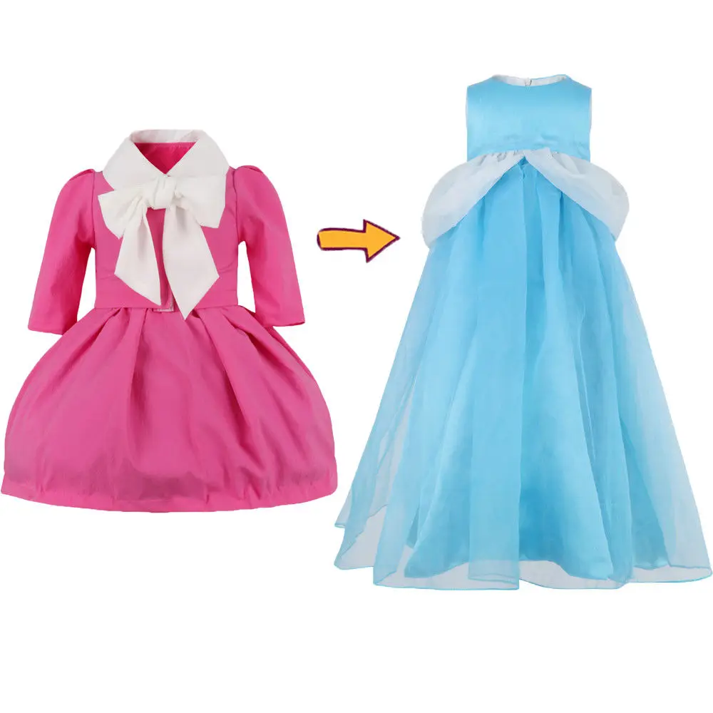 

Summer Girls Transformation Dress Kids Party Wedding Pangeant Princess Blue Long Dress Bow Coat Cosplay Costume Clothes