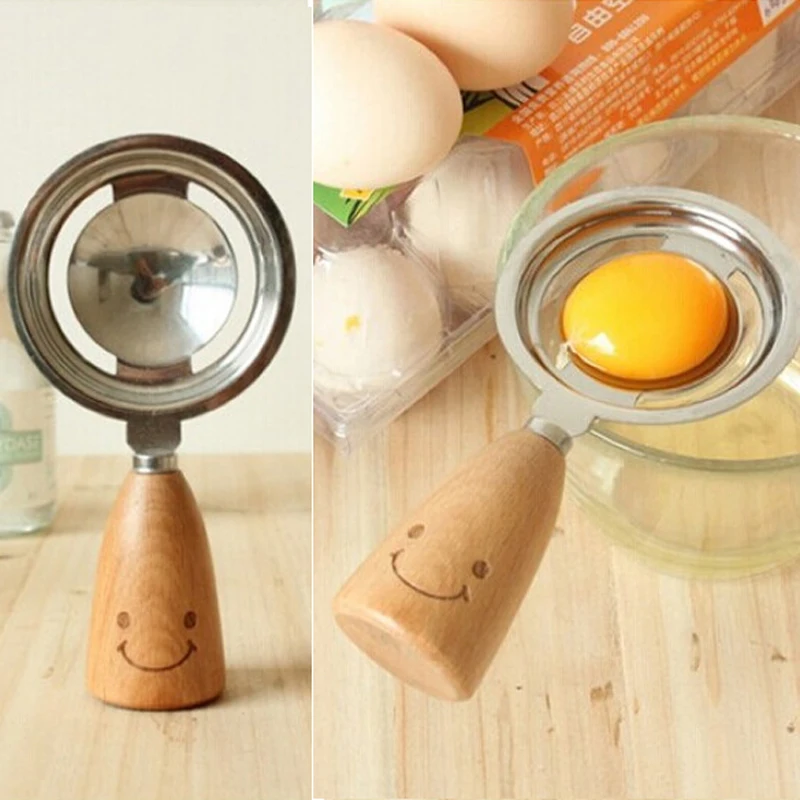 

New Hot Stainless Steel Good Quality Egg Yolk White Separator Egg Divider Egg Tools Breakfast Tool Wooden Handle For Egg Tool