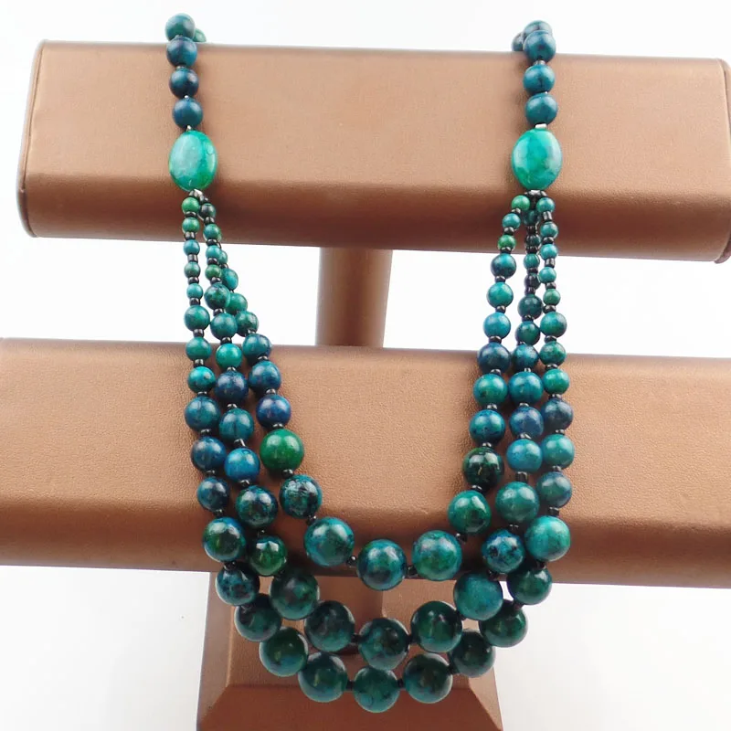 

(Min.order 10$ mix) 1Strand Three Floors Lapis Lazuli with Chrysocolla Round Beads Necklace 18.5 inch SHX1235(Free Shipping)