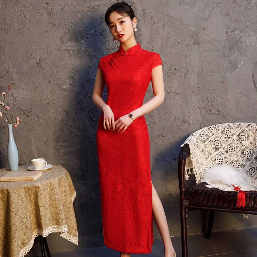 Летние новые винтажные сексуальные кружевные Qipao китайские женские классические с короткими рукавами Вечерние платья для выпускного