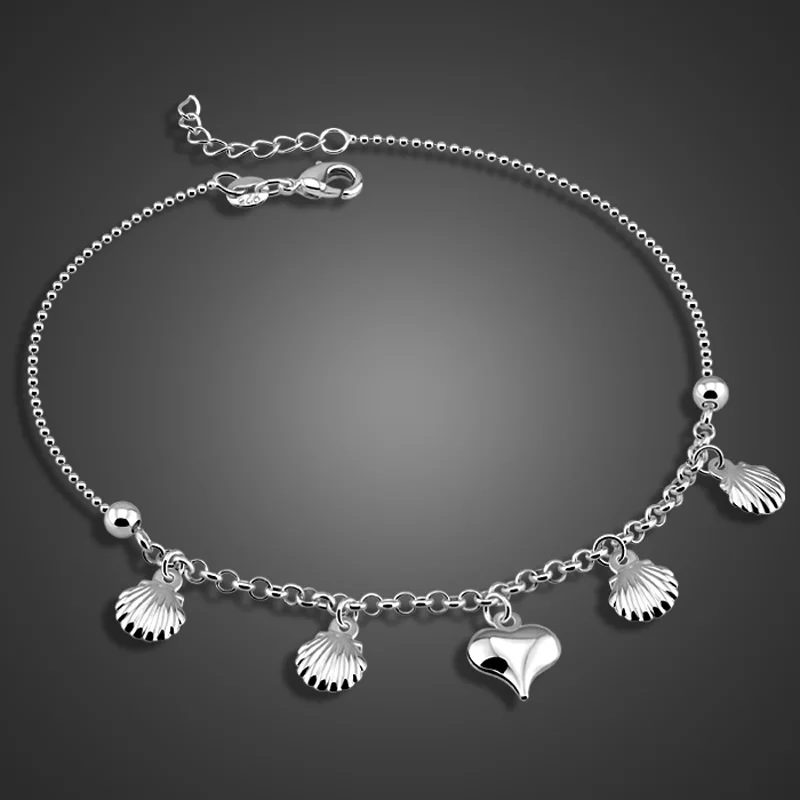 

Girls Pop Silver Jewelry Pure 925 Silver Anklet Shell Pendant Design Solid Silver Anklet Lady Charm Foot Chain Birthday Gift