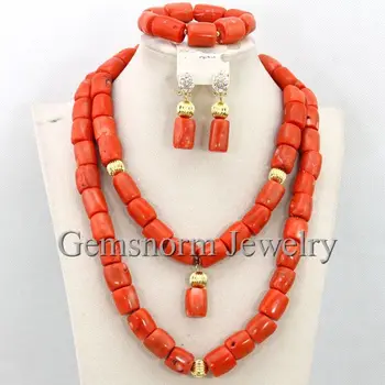 

Latest Wedding Nigerian African Coral Beads Jewelry Set Indian New Bridal Coral Necklace Set Free Shipping CNR292