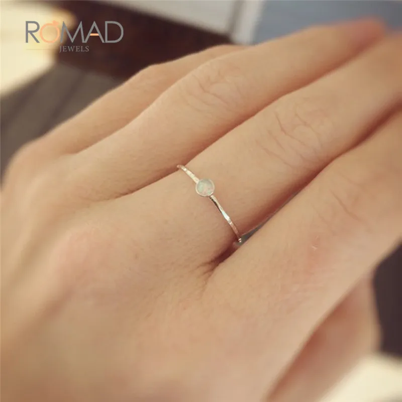 Minimalist Round Opal Rings For Women Silver Color Ring Small Simple Rings For Girl Personality Wedding Bijoux Jewelry anillo Z3