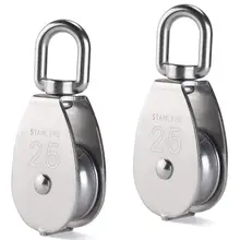 2Pcs 25MM Single Pulley Block in 304 Stainless Steel M25 Pulley Roller Loading 400kg- Silver