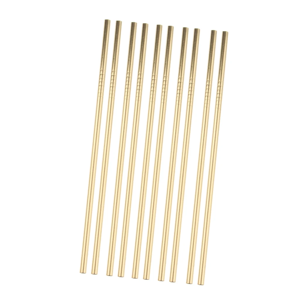 10 Pieces Reusable Metal Stainless Steel Drinking Straws Straight for Cups Gold Tone - Washable Easy to Clean