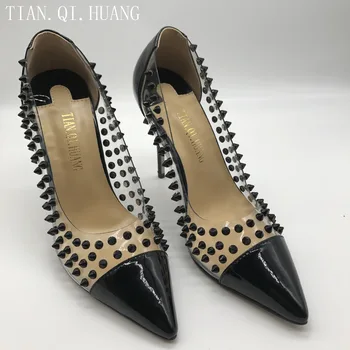 

2017 New Arriva Hot Sales Women Rivets Heels Shoes Fashion Sexy Genuine Leather Pumps High Heels Shoes Woman