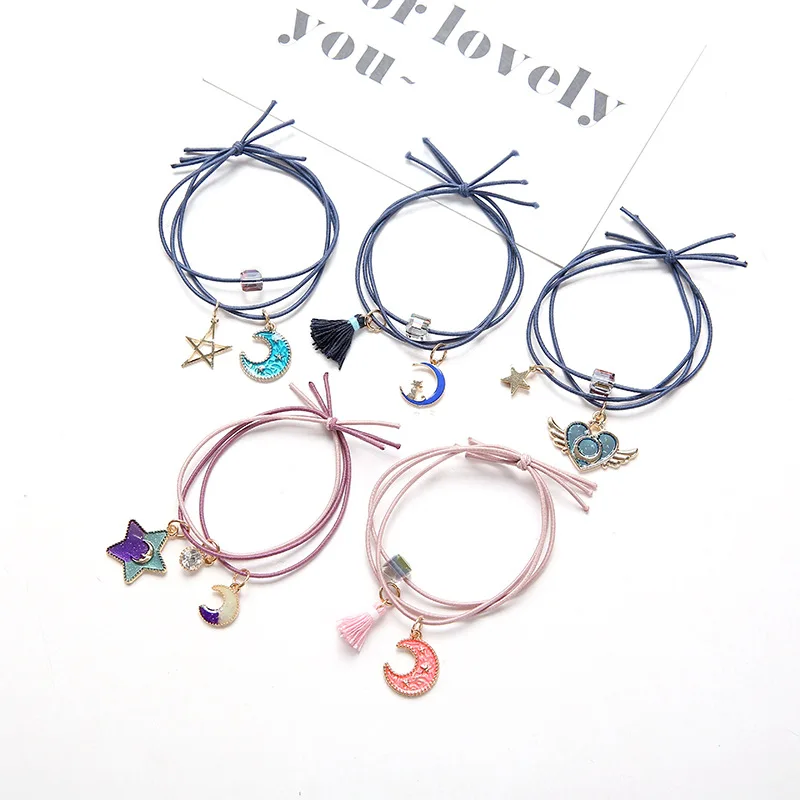

Fashion Starry Sky Hair Rope Star Moon Tassel Hair Tie Ponytail Holders Girls Rubber Bands Elastics Women Hair braiders