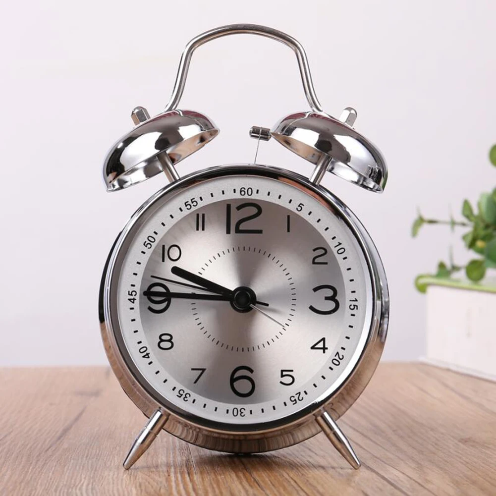 

Double Bells Metal Alarm Clock Desk Table Bedside Silent Clock Children Students Mute Alarm Clock Home Decor Christmas Gifts