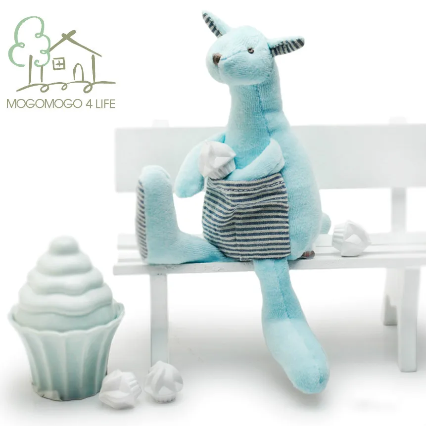 

Luxury hand-made sitting size 15cm blue stuffed toy kangaroo, 100% cotton super velvet,plush toys for 0-12month -3 years