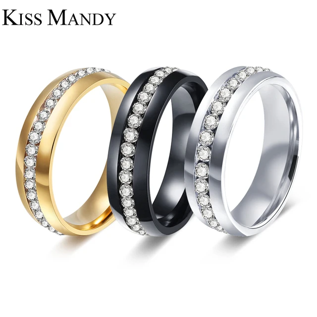 Kiss Mandy Silver Steel Sliver Ring For Women Twinkling Titanium Shining Round A Kiss Mandy Silver Steel Sliver Ring For Women Twinkling Titanium Shining Round A