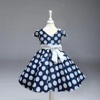 

Retail! New Arrival Polka Dot Girl Princess Party Dress Baby Girl Big Dot V Neck Wedding Princess Kids Dress Free Shipping L616