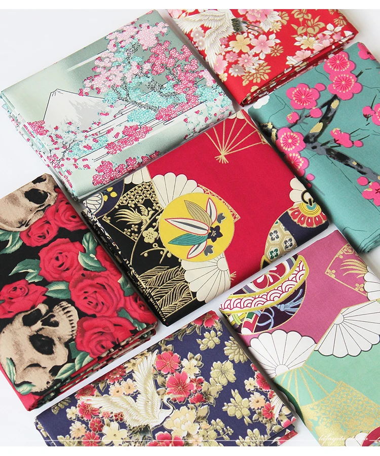 Японский стиль, ткань, сделай сам, ручная работа, хлопковая ткань, кимоно, ткань, мультфильм, канагава, пейзаж с цветком, красочная Ткань для шитья, ширина 1,4 м
