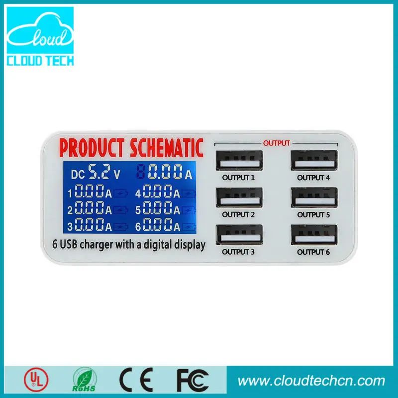 

Go2linK USB Charger Portable Multi USB Port Rapid Charger 6 Port USB Socket Fast Charger with LCD Display for Smart Mobile Phone
