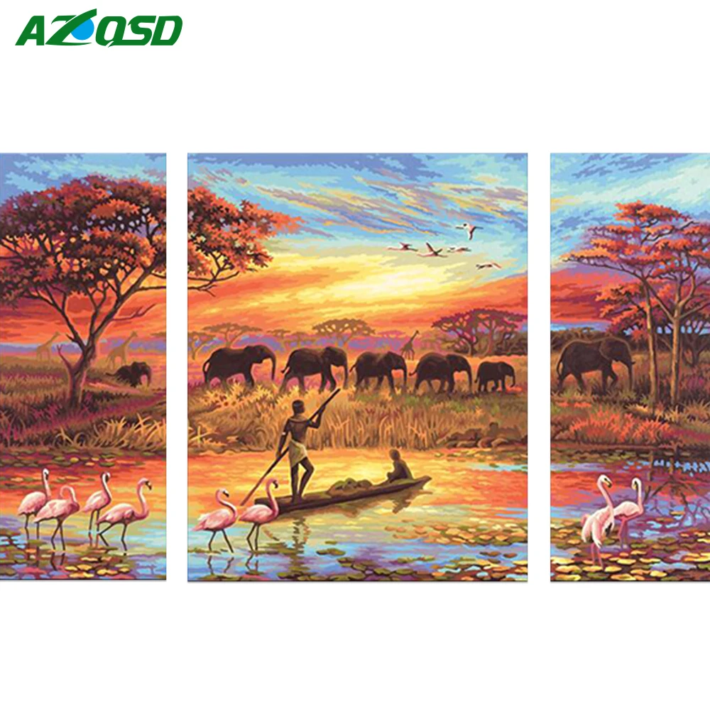 

AZQSD 3pcs Scenery DIY Diamond Embroidery Full Square Crystal Diamond Mosaic Home Decorative Gifts 5D Diamond Painting