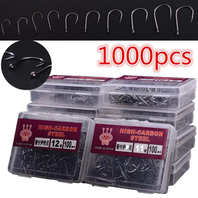 1000Pcs 10 Sizes Fishing Bait Sharpened Hook Fishhook Tackle Jig Black New! 1000Pcs 10 Sizes Fishing Bait Sharpened Hook Fishhook Tackle Jig Black New!