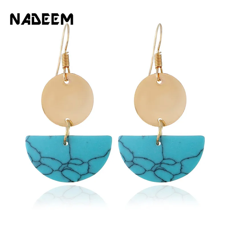 

NADEEM Natural Ggreen,White,Black Turquoises Stone Circle Drop Dangle Earrings Boho Women Gold Color Semicircle Earrings Jewelry