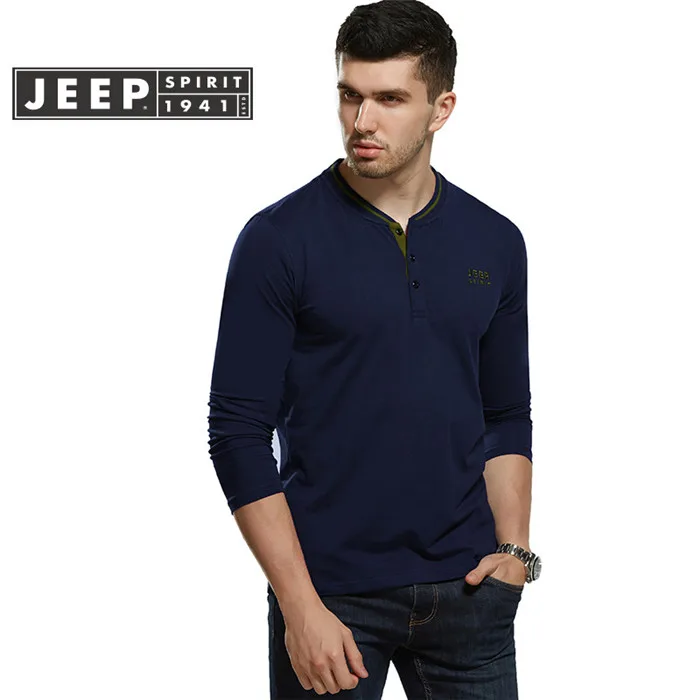 JEEP SPIRIT Мужская футболка Весенняя футболка с длинными рукавами мужская хлопковая Однотонная футболка с v-образным вырезом Мужская