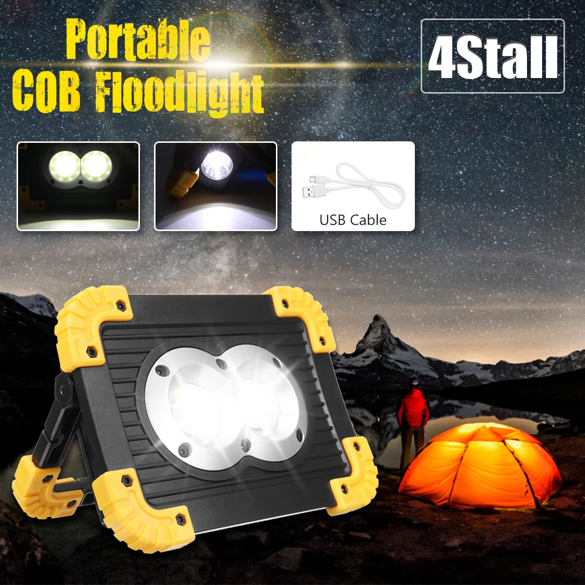 

20W Portable Spotlight COB LED Work Light Floodlight 18650 USB Rechargeable Outdoor Spot Light Power Bank Camping Flood Lamp