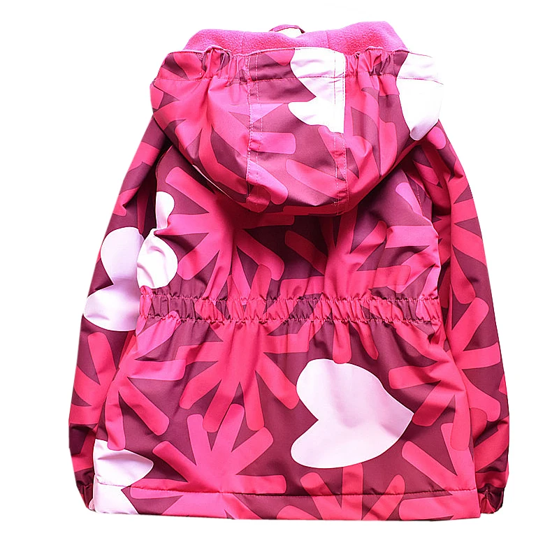 Детская теплая флисовая куртка с подкладкой на осень-весну для девочек с капюшоном с цветочным рисунком Размеры от 100 до 140