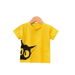 Топы для девочек с милым котом, модная футболка веселая летняя одежда для маленьких девочек с короткими рукавами и изображением котенка От