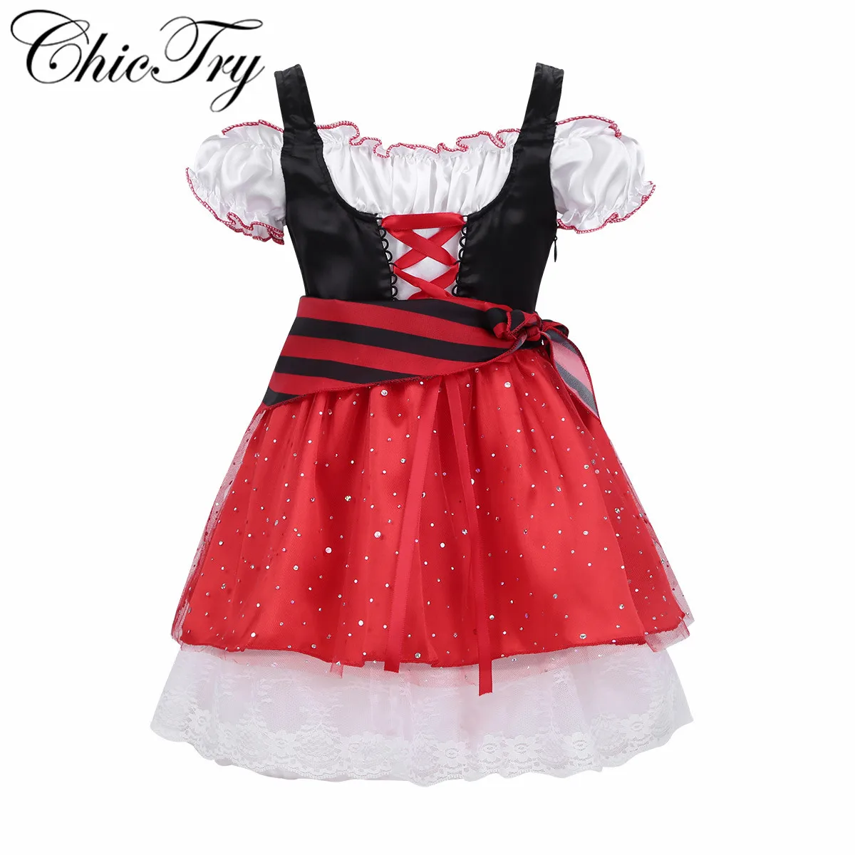 Little Girls Pirate Sequin Costume Off Shoulder Halloween Cosplay Party Dress