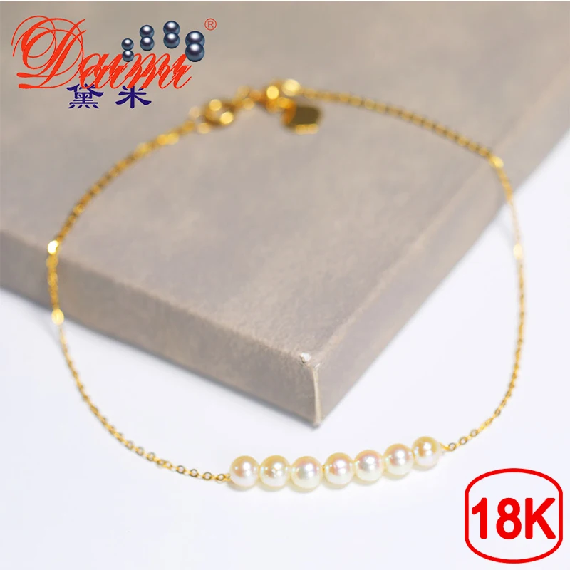 

DAIMI Exquisite 18K Gold Bracelet Round 3-4mm Light Gold Akoya Pearl Bracelet