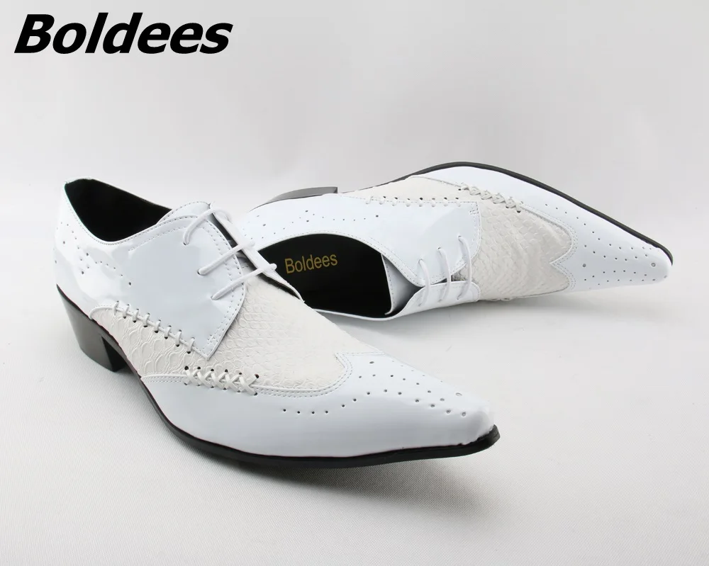 Boldees Роскошные модные Мужские туфли белая мягкая кожа острый носок Для мужчин обувь для вечеринки, свадебные туфли обувь в стиле Дерби плюс