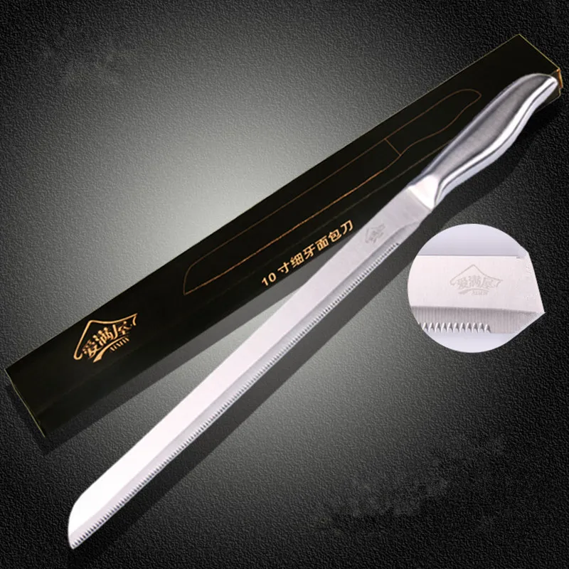 

Free Shipping AMW 10inch Full Stainless Steel Serrated Bread Knife Baking Salad Tool Saw Knives Cutting Toast Cake Pastry Knives