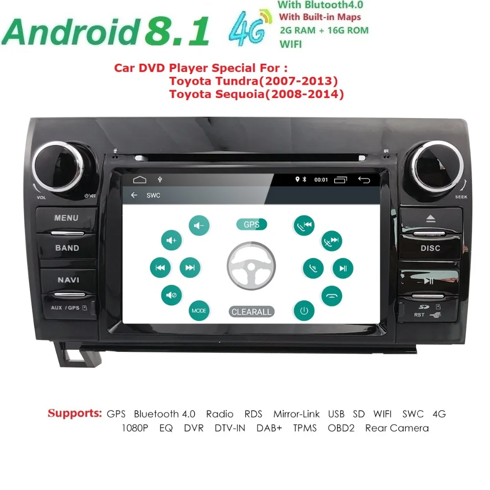 Top Autoradio 2 din  Android 8.1 Multimedia Car DVD Player for Toyota Tundra Sequoia 2007 2008 2009 2010 2011 2012  2013 Stereo WIFI 1